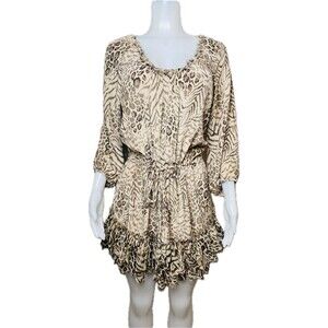 F. Rebecca Taylor  Silk Dress  Size 10 Print Multicolor 3/4 Sleeve Round Neck